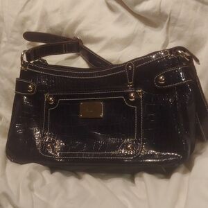 Liz & Co. Black Crocodile-Embossed Shoulder Bag